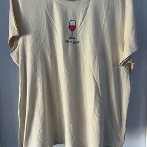 Life Is Good Cream Short Sleeve Tee with Wine Glass Design